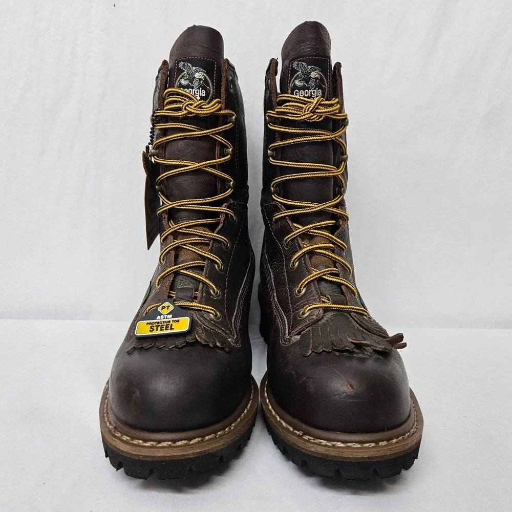 Georgia Boot Logger Work Boots Waterproof Steel Toe G7313 Brown Leather Mens 8.5